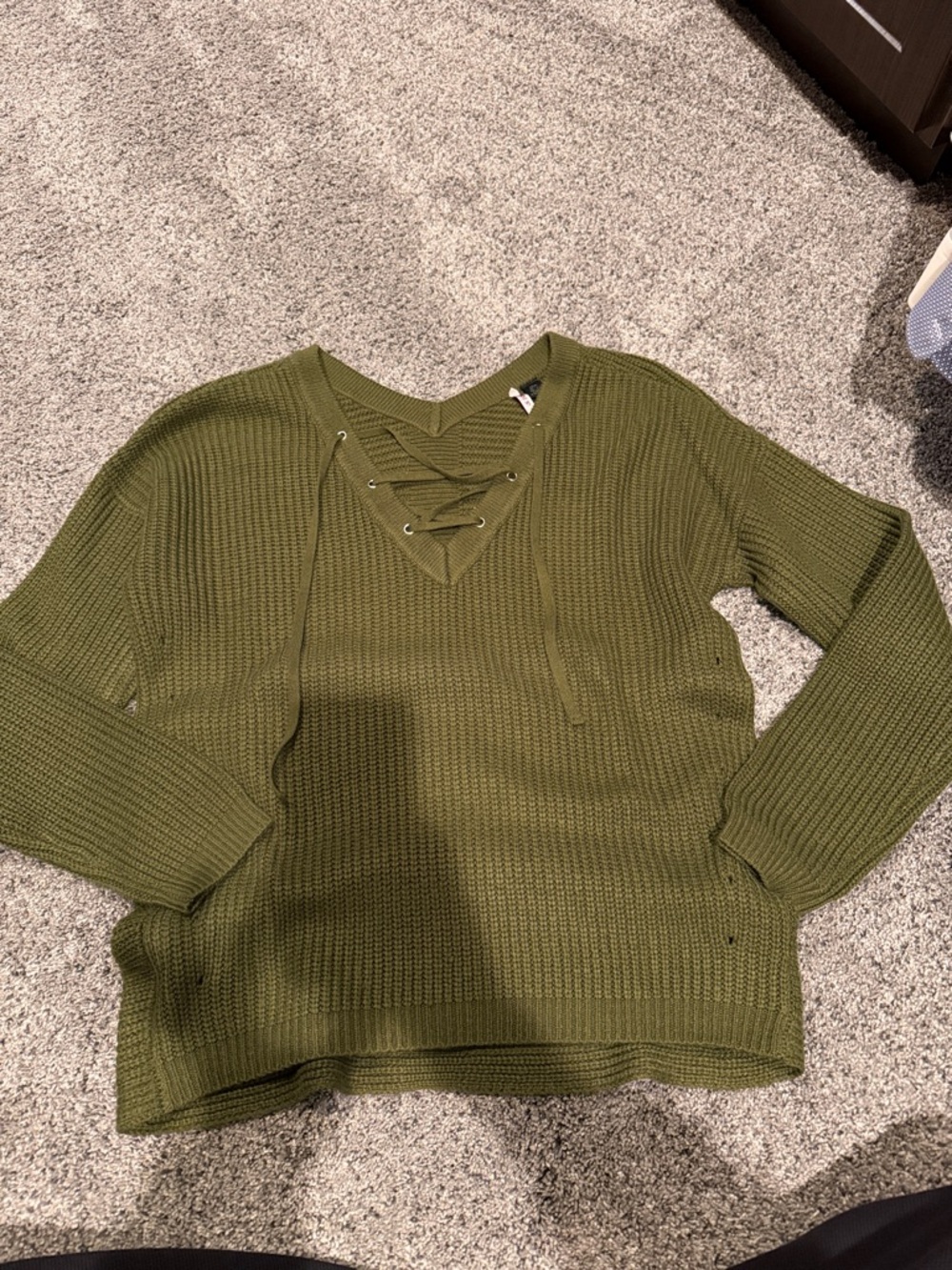 Love by design Olive Lace-Up V-Neck Knit Sweater - Women's